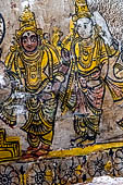 The great Chola temples of Tamil Nadu - The Brihadishwara Temple of Thanjavur. Brihadnayaki Temple (Amman temple) the mandapa ceiling with 19th century paintings of Shaiva legends. 